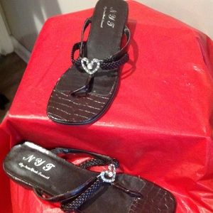 NYT NEW YORK TRANSIT BROWN JEWELED SANDALS